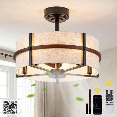 20" Rustic Farmhouse Ceiling Fan with Light and Remote, Reversible DC Motor