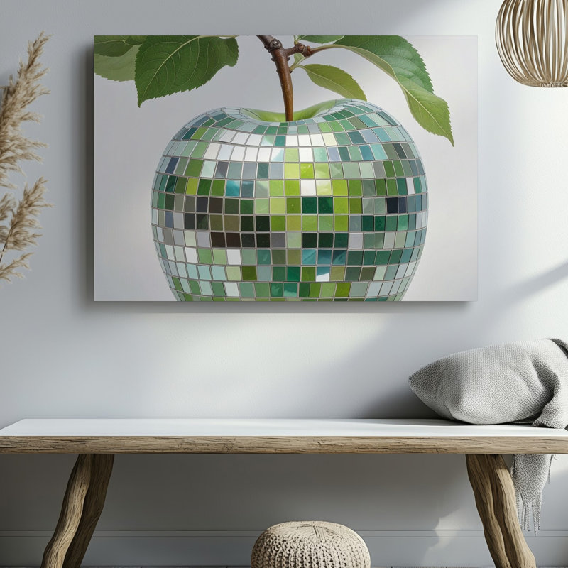 Art floral sur toile mosaïque vert pomme avec effet de carreaux réfléchissants, H 9 po x l 12 po