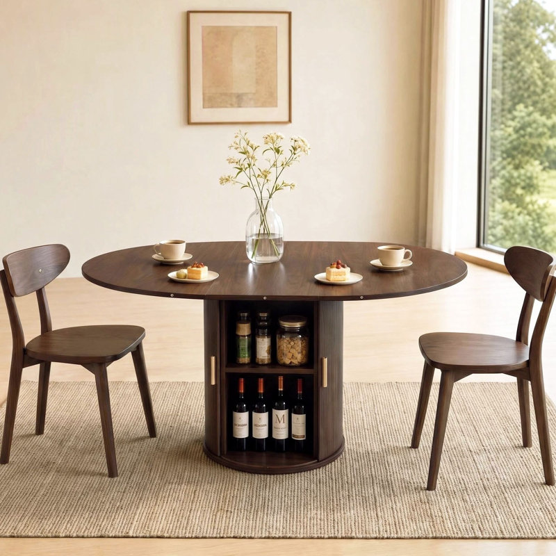Table de salle à manger extensible moderne à pied central nervuré de 119 à 163 cm (47 à 64 pouces), table de cuisine ovale ou ronde avec rangement dissimulé