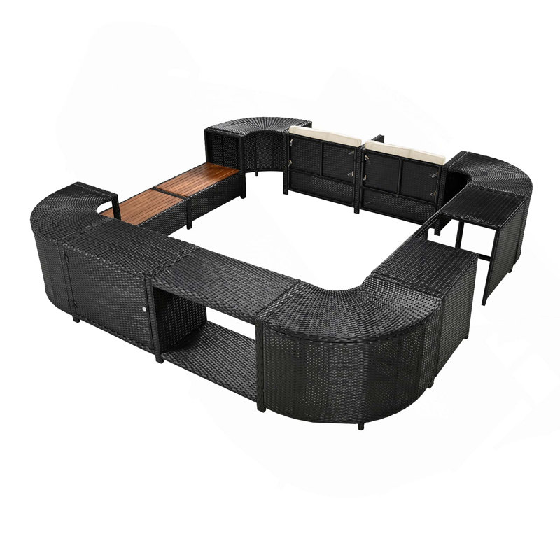 Ensemble de canapé modulaire d'extérieur en rotin avec espaces de rangement et sièges confortables pour spa