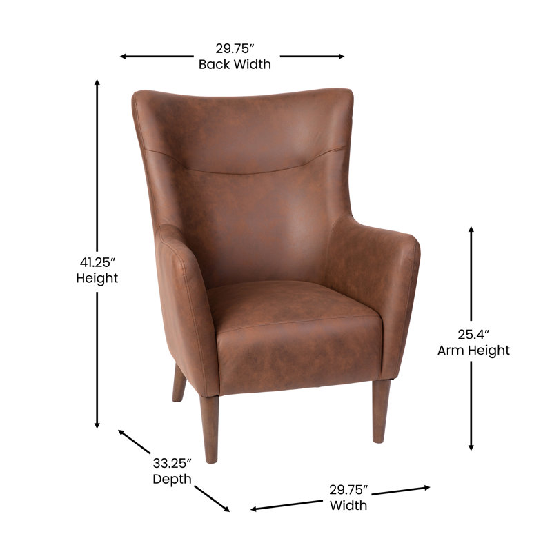 Dark Brown Faux Leather Wingback Accent Chair with Wooden Legs