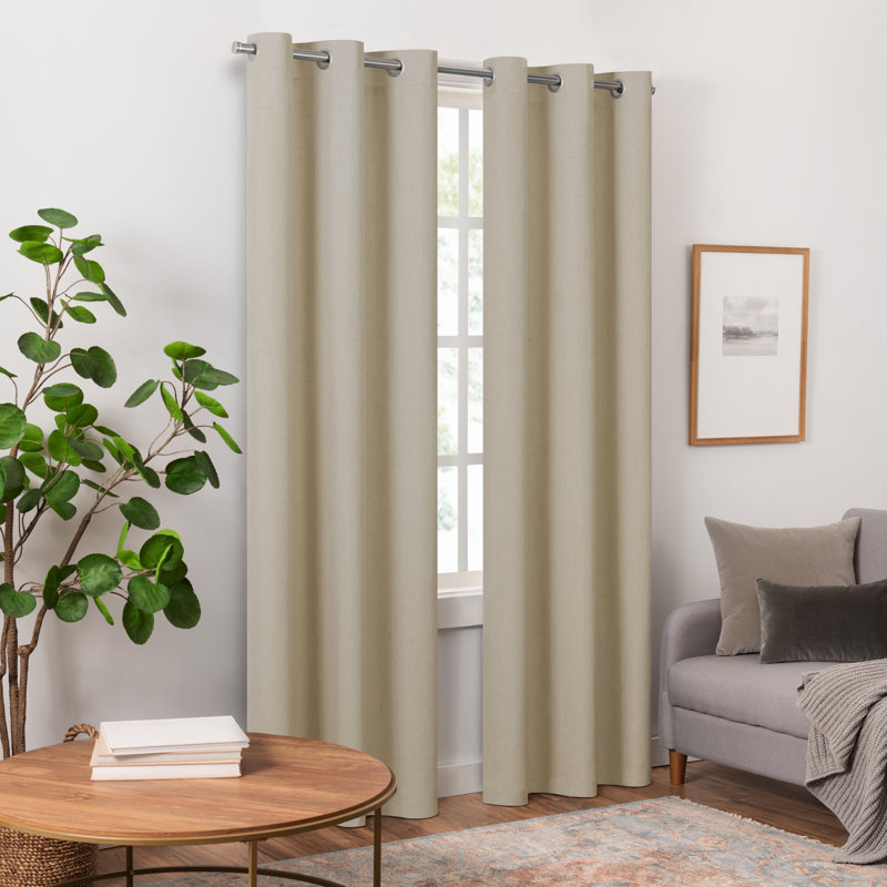 Eclipse Blackout Curtains, Pembroke Faux Linen Grommet Window Curtains, 54 in long x 42 in wide, Thermal Insulated and Noise Reducing Curtains for Living Room, Bedroom or Media Room, 2 Curtain Panels, Linen