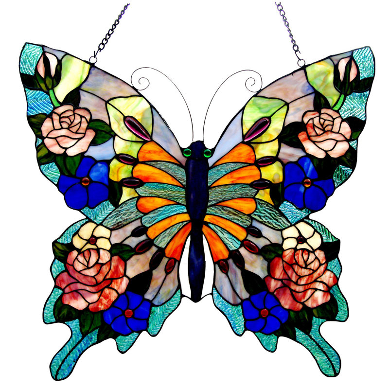 Panneau de vitrail papillon Beley