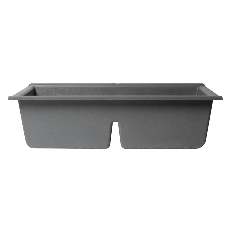 34'' L Double Bowl Granite Kitchen Sink, Titanium