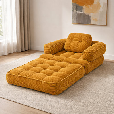 2-in-1 Convertible Folding Sofa Bed with Armrest, Portable Corduroy Boneless Floor Couch for Living Room, Apartment, Single