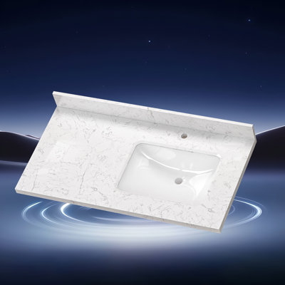 42 In. W X 22 In. D Cultured Marble White Rectangular Right Single Sink Bath Vanity Top Countertop In Carrara White