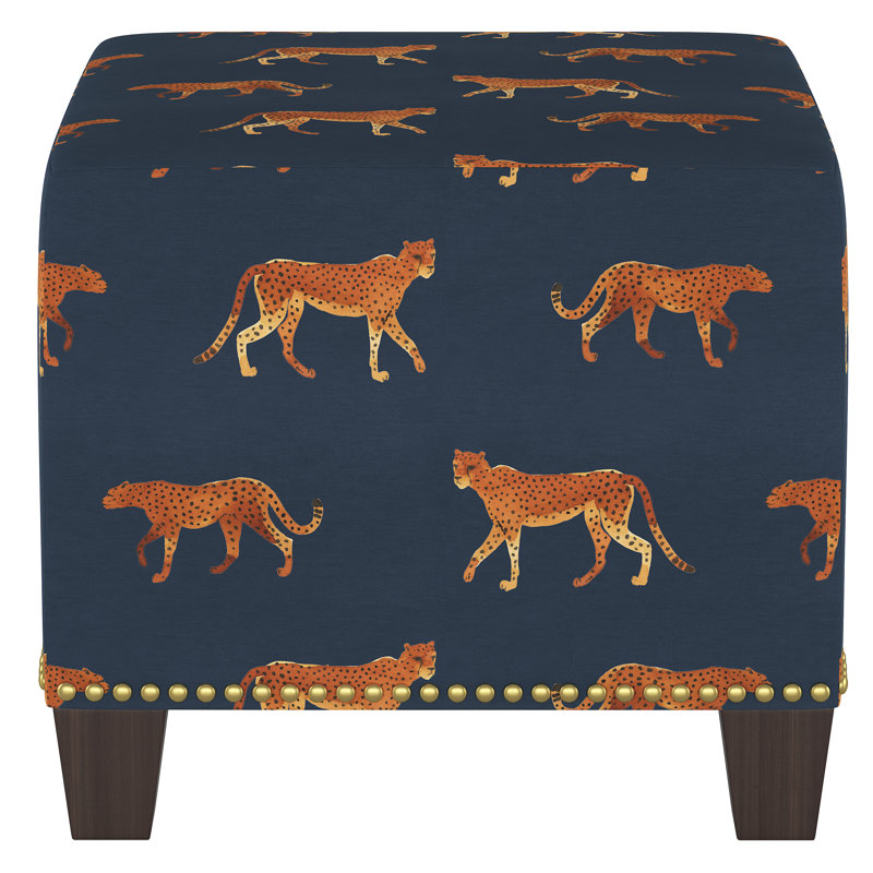 Arisha Upholstered Ottoman, Cheetah Walk Navy