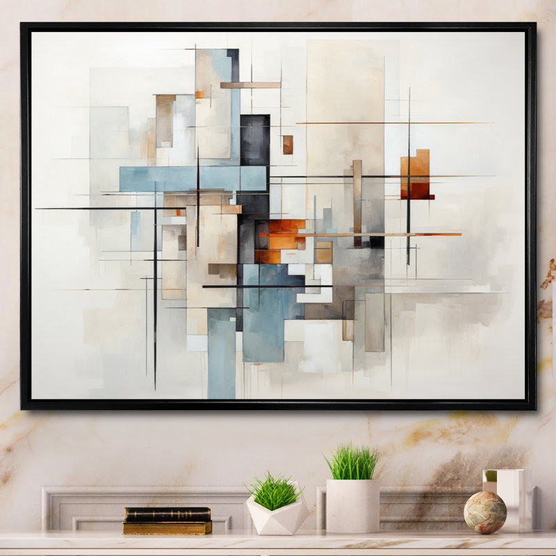 «Beige bleu sarcelle» - Reproduction sur toile, H 34 po x l 44 po x P 1,5 po, Cadre flottant noir