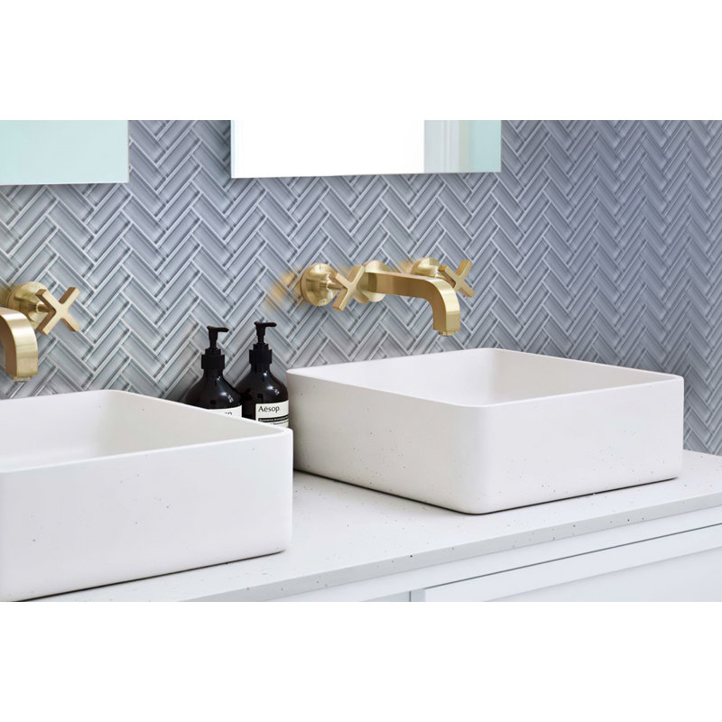 11"X 12.6" Herringbone Polished Glass Mosaic Tile, Gray