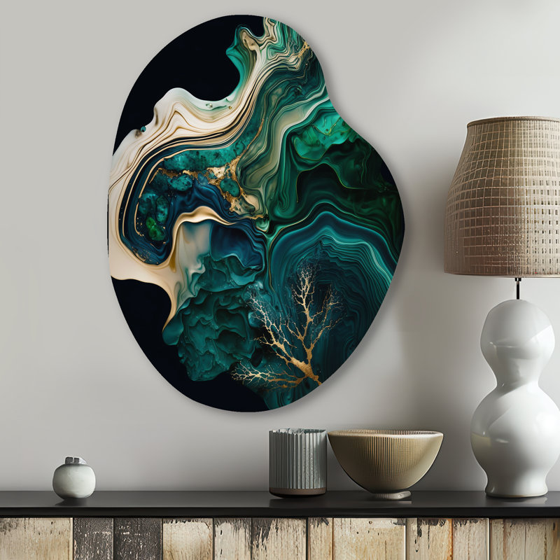«Abstract Geode Marble I», art mural asymétrique en métal, forme irrégulière verte, H 30 po x l 22 po