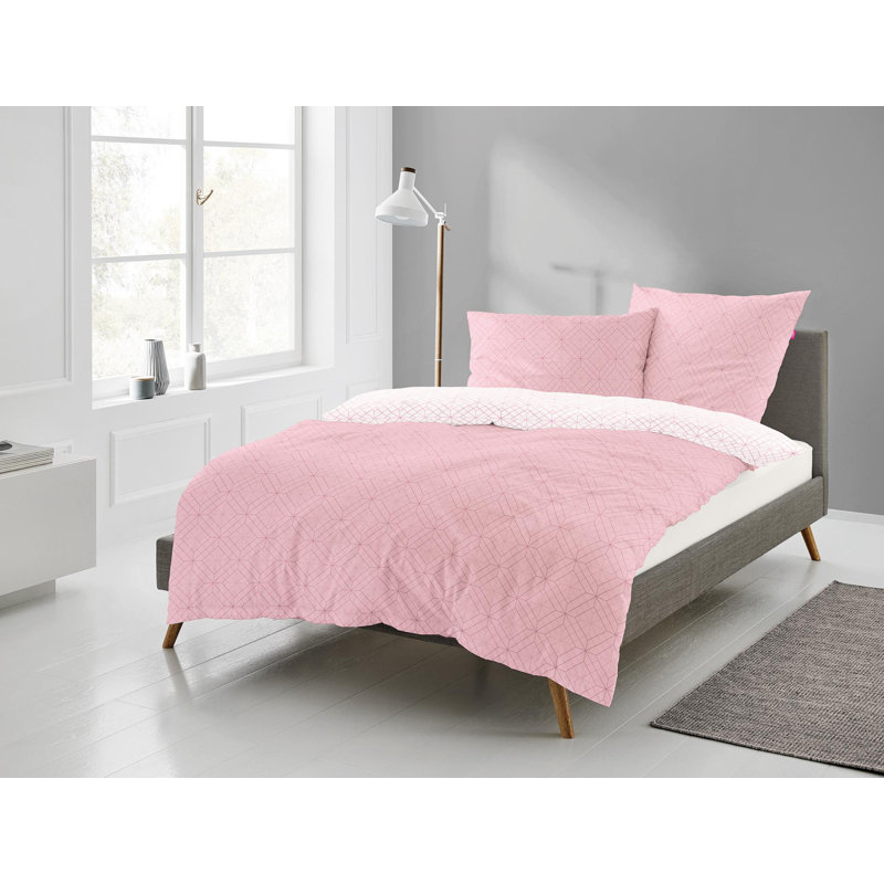 Corado Cotton Geometric Shapes Duvet Cover Set with Pillowcases, Single Duvet Cover + 1 Pillowcase (80 x 80cm), Pink