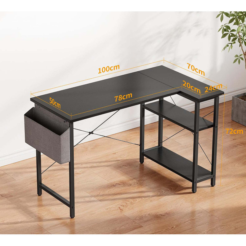 Bureau en L, bureau d'ordinateur avec tablettes réversibles, Brun / Noir, H 28,7 po x l 40 po x P 27,56 po