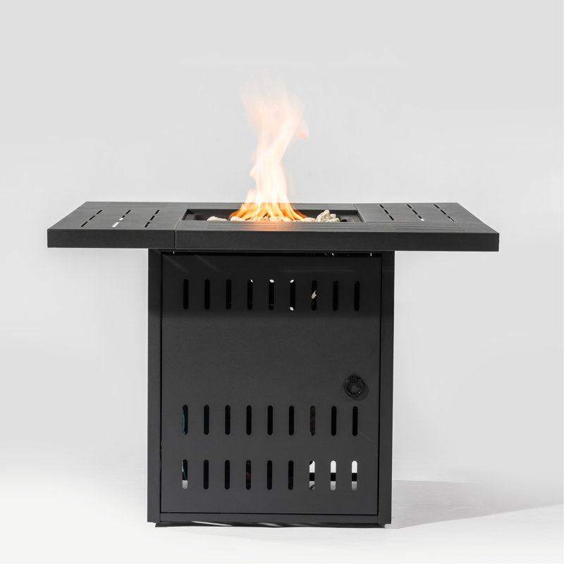 Table de foyer d'extérieur avec couvercle, 34 pouces en acier, 50 000 chaleur, table de jardin noire, sortie de chaleur,