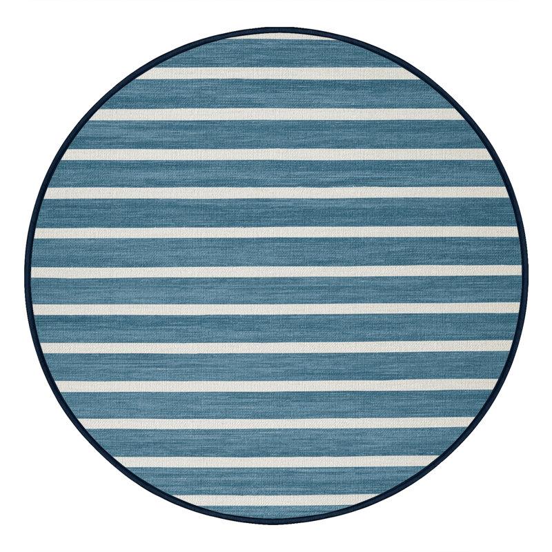 Machine Washable Horizontal Stripes Grey Area Rug, Round 7'