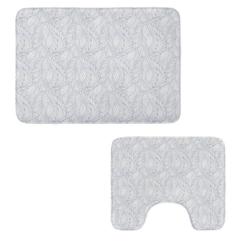  Ensemble de tapis de salle de bain gris et blanc 2 pièces