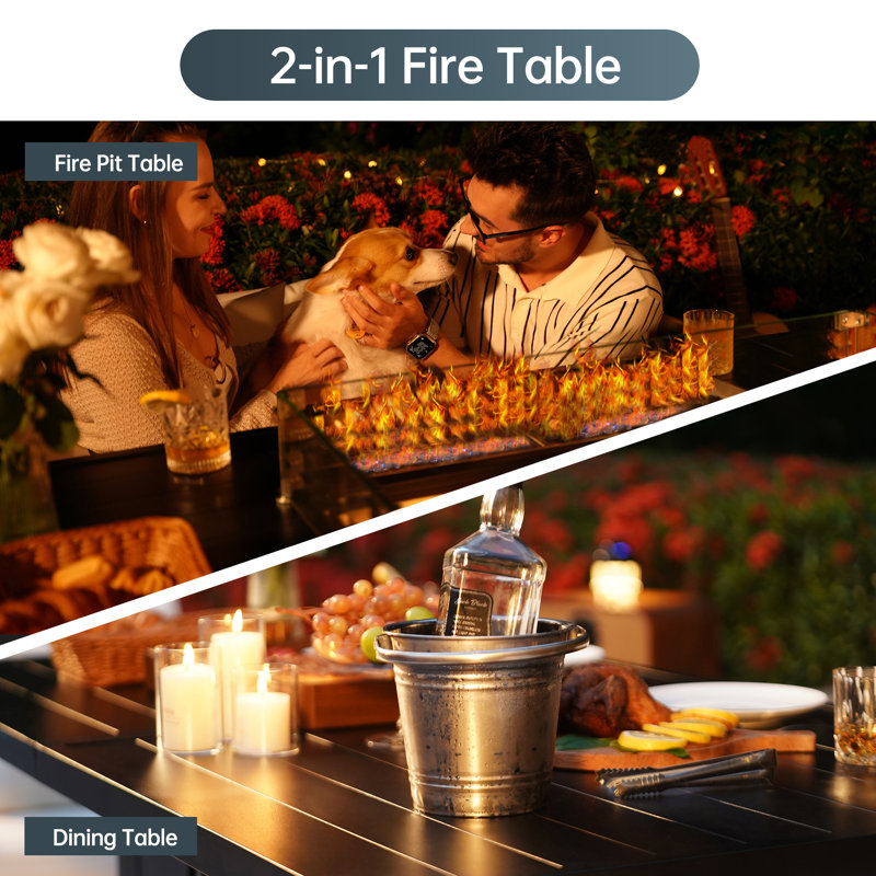 Ensemble repas d'extérieur 5 pièces, table de foyer d'extérieur au propane 60 po et 4 chaises empilables