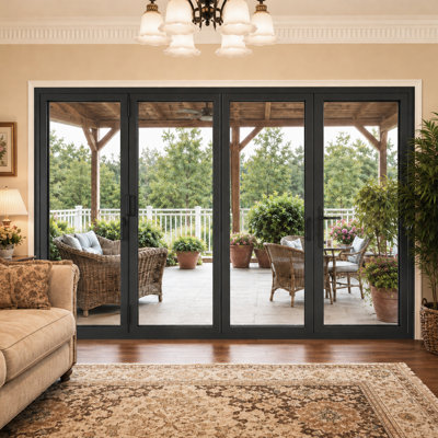 Porte de patio pliante double en aluminium trempé noir 120 po x H 80 po 3 + 1