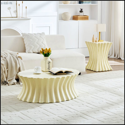 Ensemble de table basse vintage robuste en fibre de verre pour salon, aucun assemblage requis, parfait pour les appartements et les espaces modernes.
