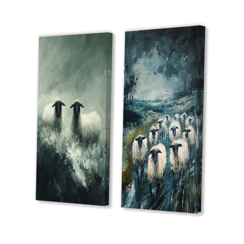 «Stormy Pasture Of Sheep III», art mural 2 pièces, 28" H x 25" W, Toile tendue, Does Not Apply