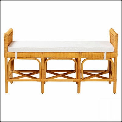 Banc en rotin de style bohémien avec rangement intégré et coussin amovible pour l'entrée ou le salon