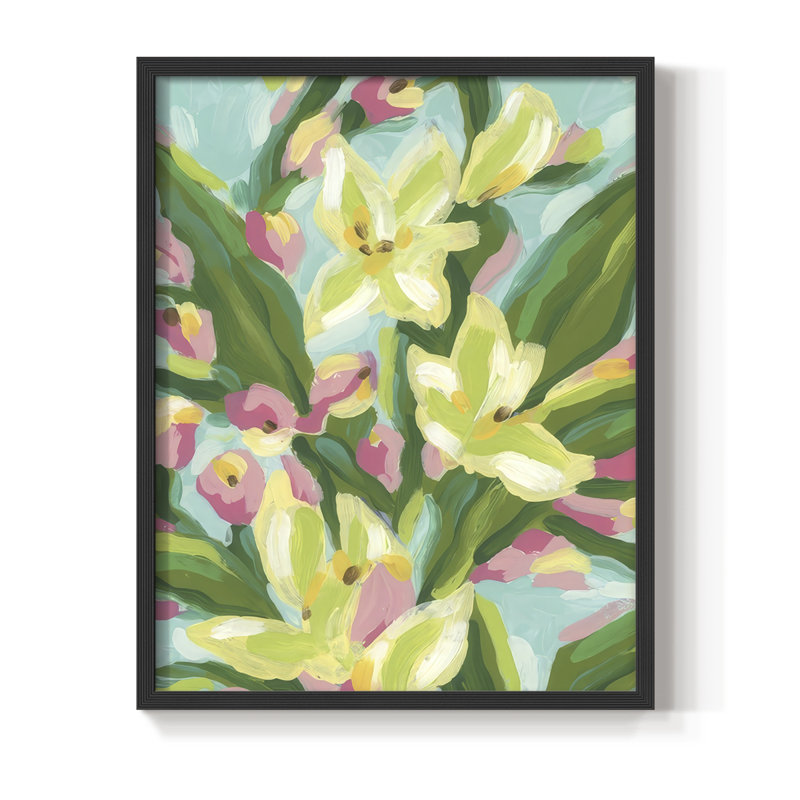 Floral Vibration I, reproduction encadrée - bois massif, H 30 po x l 24 po, Noir, noir, noir, noir