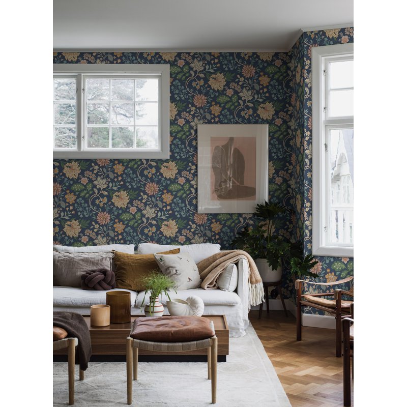 Boråstapeter Alicia Wallpaper, Navy/Yellow/Green