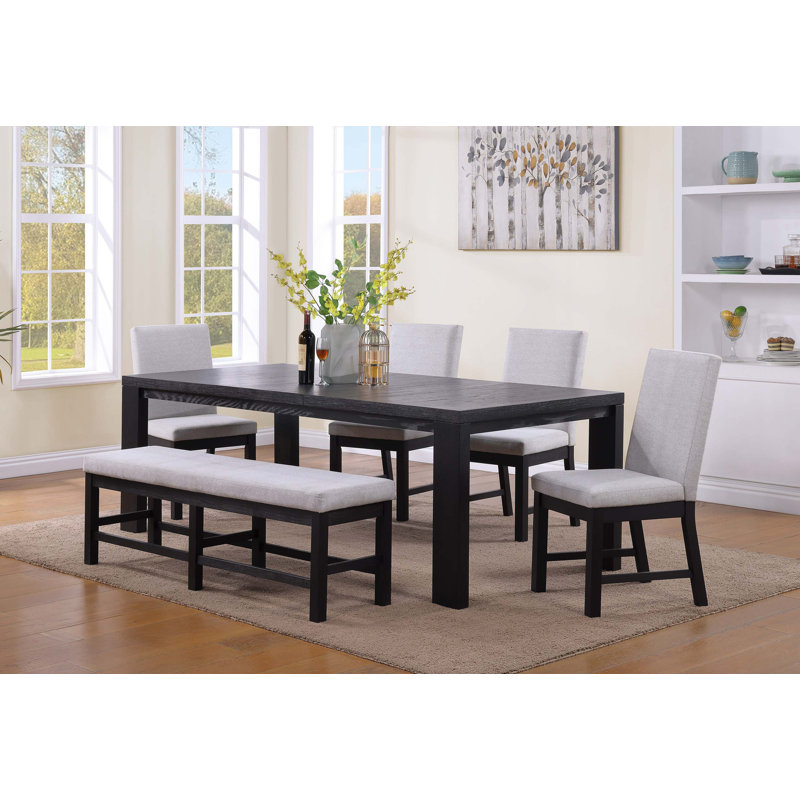 Ensemble de salle à manger contemporain 6 pièces à rallonge pour table rectangulaire avec banc et chaises