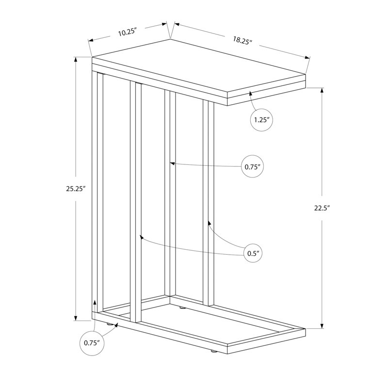 Table d'appoint, en forme de C, bout, côté, collation, salon, chambre à coucher, stratifié, métal chromé, contemporain, moderne