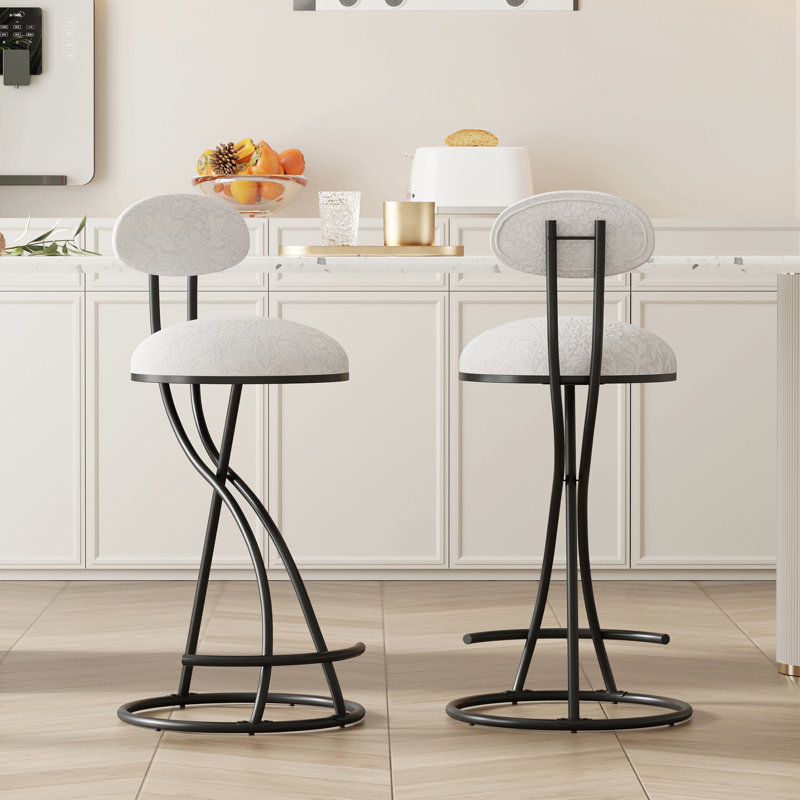 Ensemble de 2 tabourets ronds à imprimé rond en métal noir pour îlot de cuisine et salle à manger, Noir