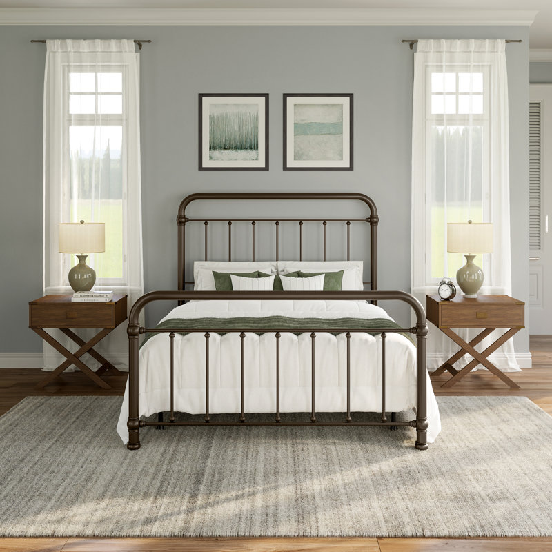 Melancon Metal Spindle Bed, Queen, Dark Bronze/Satin Beige