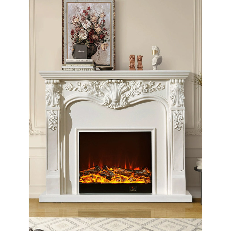 American-style simulated flame fireplace, White