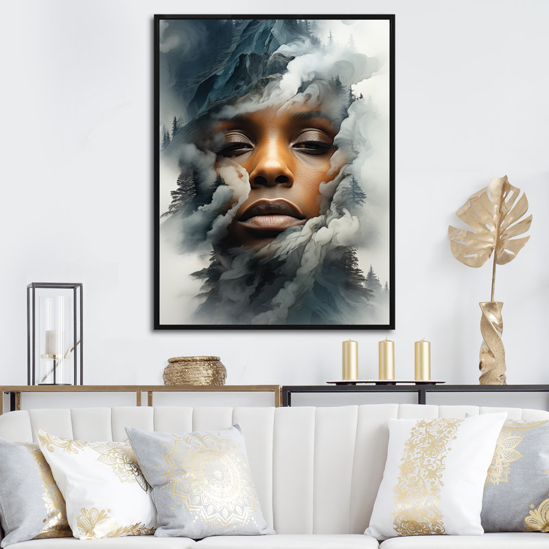 Double exposition Femme et échos de montagne IV, Black Picture Framed, 44" H x 34" W