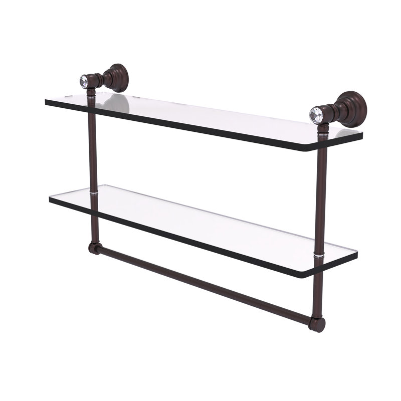 Étagère murale double en cristal Freyja, H 5,54 po x l 22 po x P 9,5 po, Bronze antique
