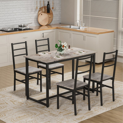 Ensemble de table de salle à manger moderne en bois 5 pièces avec chaises ergonomiques, conception peu encombrante pour les petites cuisines et salles à manger