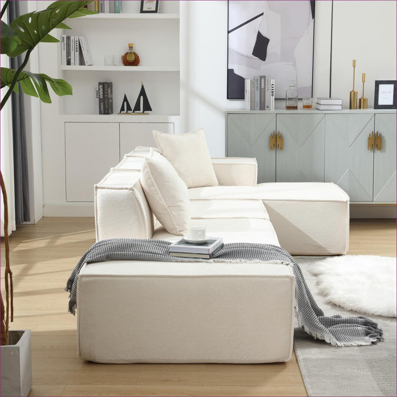 Canapés modulaires | Canapé modulaire moderne en L pour salon, orienté à droite | Beige | Polyester