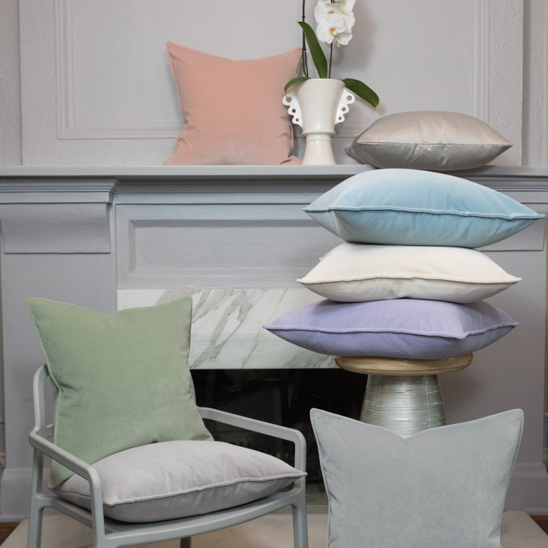 Franklin Washable Velvet Square Pillow Cover & Insert , 12"H x 26"W, Light Denim