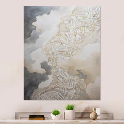 Or et gris abstrait ligne artistique IV - art mural en ligne minimaliste