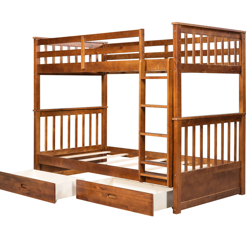 Lit superposé en noyer Twintwin avec échelles et rangement - choix de chambre à coucher pratique et attrayant pour les tiroirs en bois massif