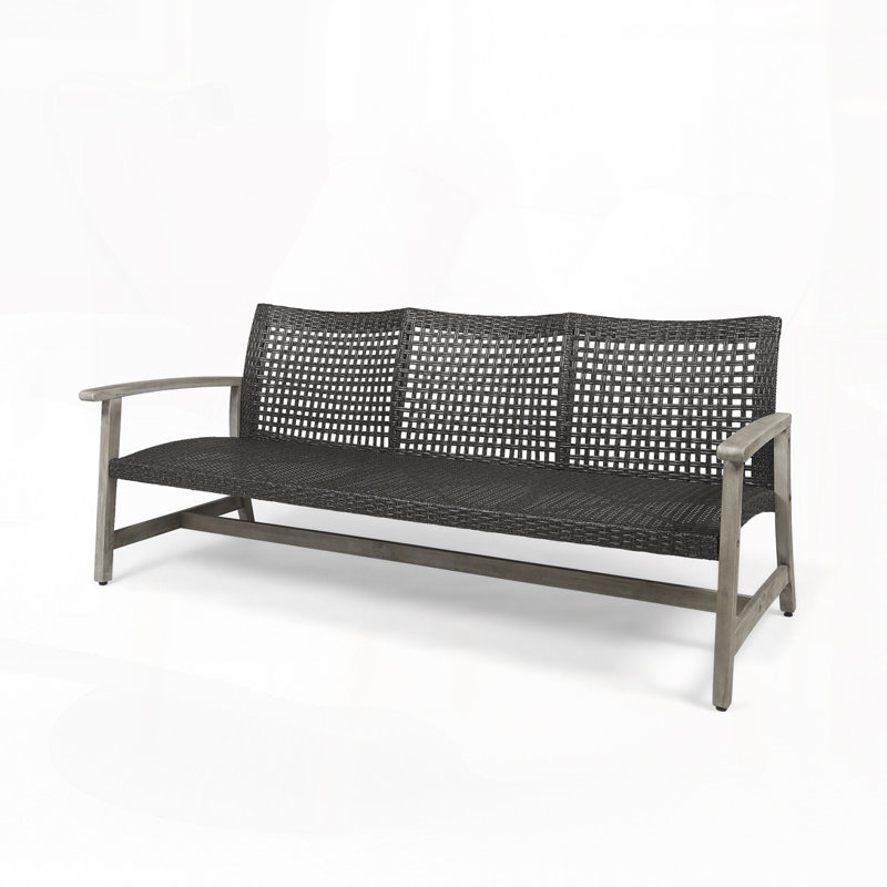 75.25"L Patio Rattan Sofa, Gray