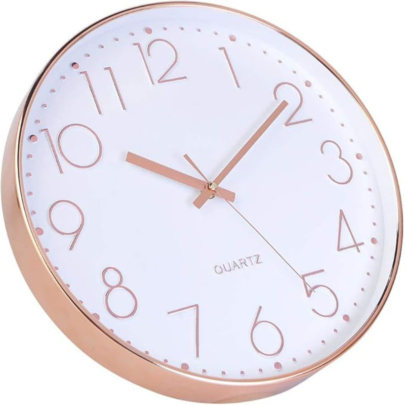Horloge murale silencieuse à pile Jomparis de 12 pouces, horloge murale à quartz rose de qualité pour l'école à la maison