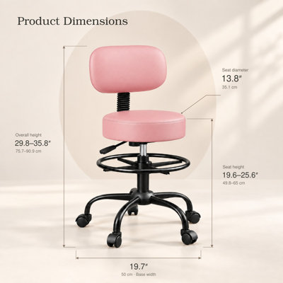 Ergonomic Drafting Chair with Back Support, Rolling Swivel Stool Office Chair with Adjustable Footrest -Pink/1-Piece