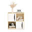 Rangement vertical moderne avec portes coulissantes doubles, tablettes ouvertes et fermées à 2 niveaux, style scandinave pour les petites chambres à coucher