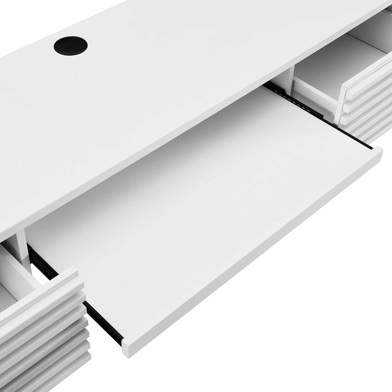 White Wall Mounted Wood Computer Desk with Drawer and Keyboard Tray