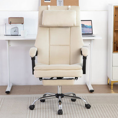 Mobilier de bureau à haut dossier, velours givré beige, chaise ergonomique et réglable pour la productivité avec soins lombaires, inclinaison en hauteur