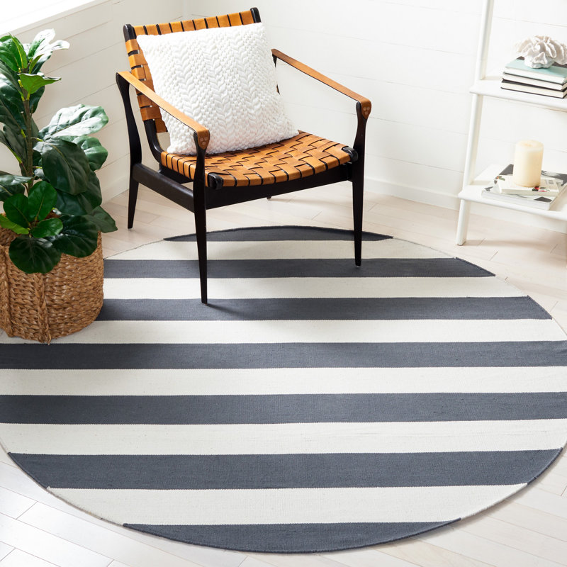 Parikh Hand Woven Cotton Striped Rug, Round 8'