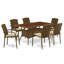 Ensemble de 7 pièces de meubles de patio en osier pour l'extérieur comprenant une table de bistro rectangulaire avec plateau en verre et 6 fauteuils de balcon avec coussin, brun-132378671-48146068
