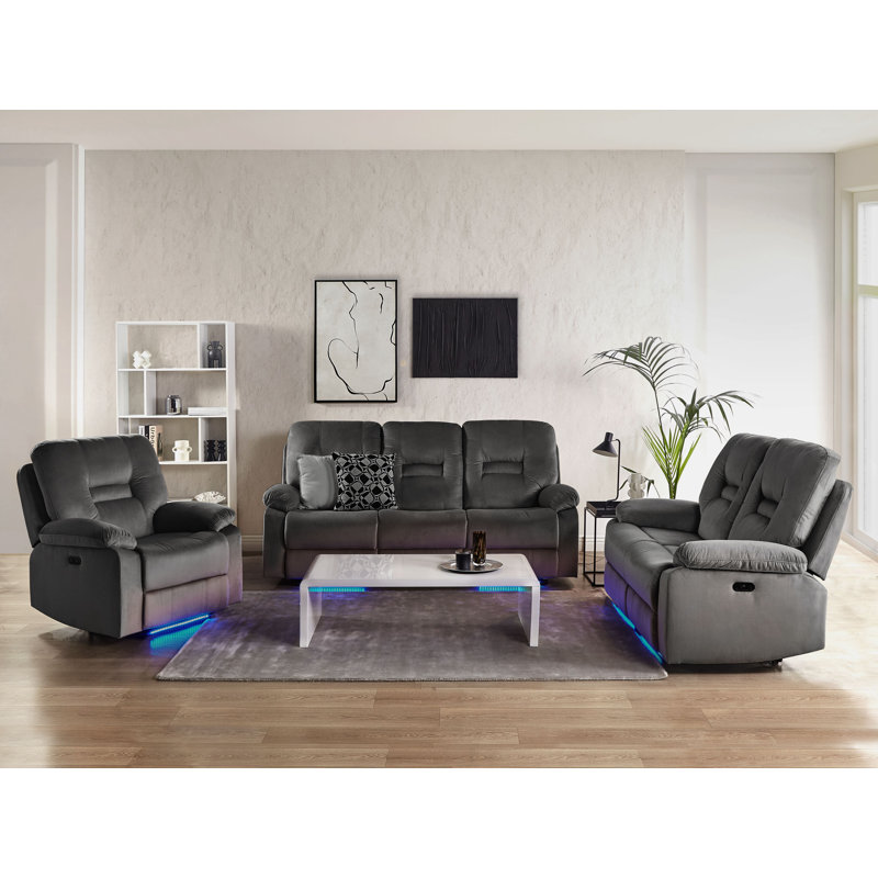 Aldea 3 - Piece Velvet Living Room Set, Grey