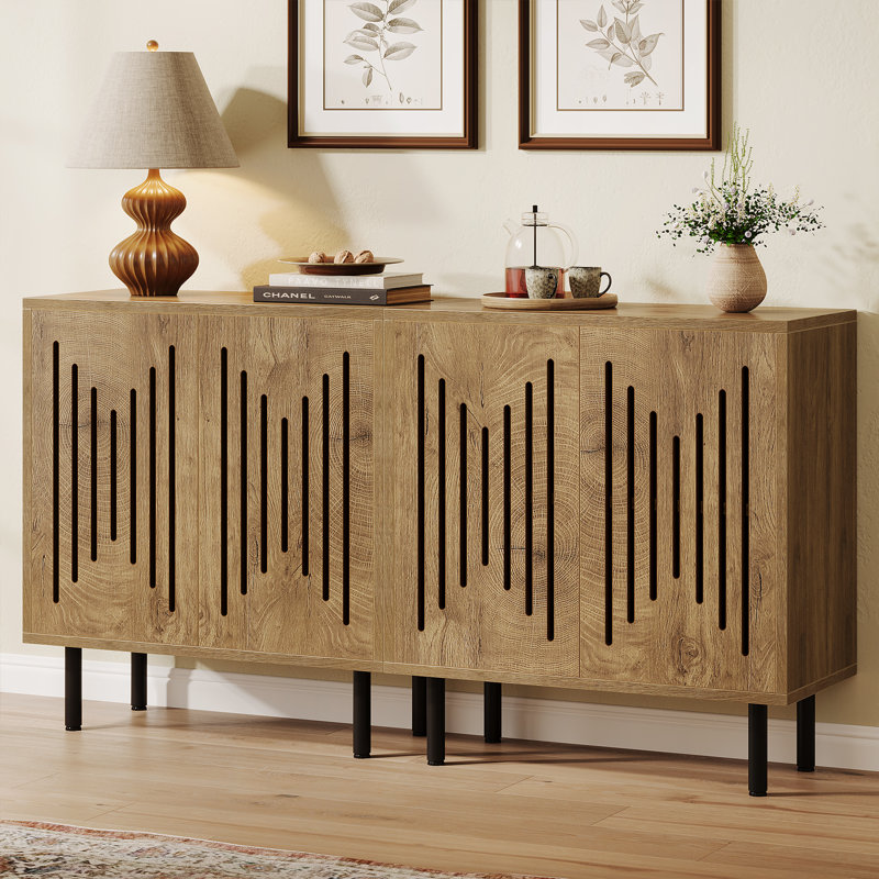  59" Storage Cabinet Set of 2, Farmhouse Sideboard Buffet with Doors & Adjustable Shelves for Living Room, Kitchen, Hallway