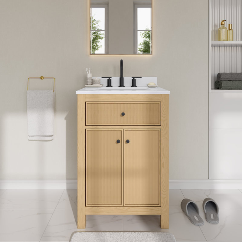 Pendry Freestanding Single Bathroom Vanity with Quartz Top, Matte Black, White Quartz, 24"