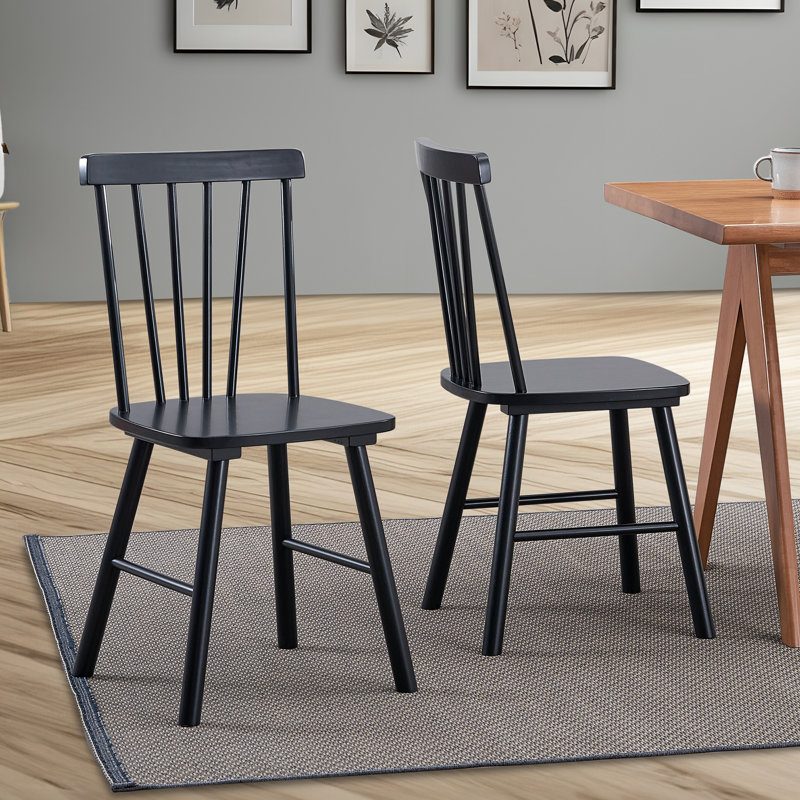 Phaong 17" Wide Mid-Century Modern Windsor Back Wood Modern Dining Chairs, Black